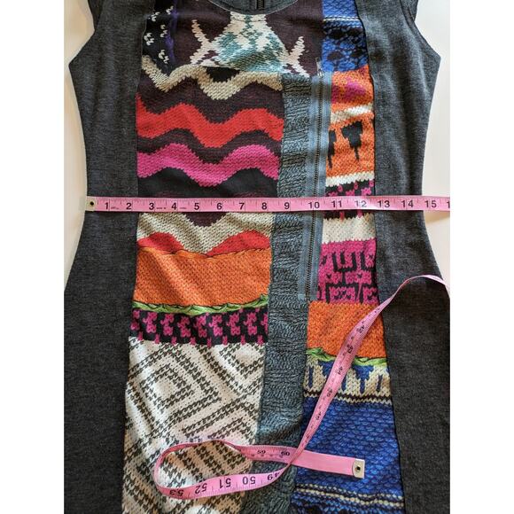 Desigual Dress Printed Knit Sweater Zipper Boho Quirky Colorful Gray Size M - Picture 14 of 15